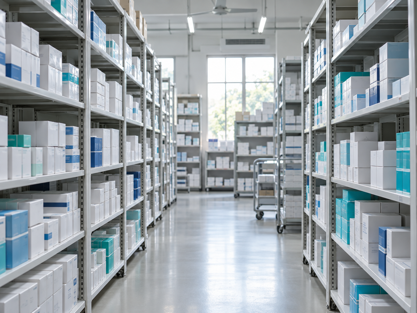 Organised shelves of generic medicines